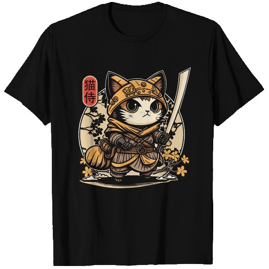 Japanese Samurai Cat Tattoo, Kawaii Ninja Cat T-Shirts