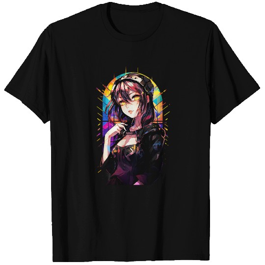 Stained Glass Anime Waifu Geometric Art Otaku Manga Girl T-Shirts