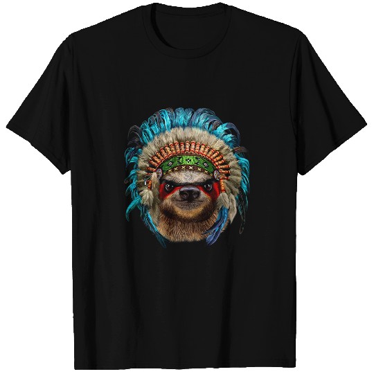 Sloth Pet Giant Sloth wearing Native American Indian Warrior Headdress T-Shirts
