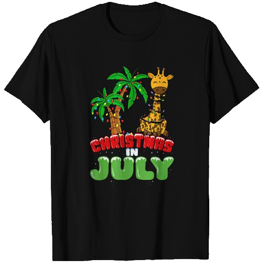 Giraffe Pet Christmas in July Summer Santa Funny Giraffe Boys Kids T-Shirts