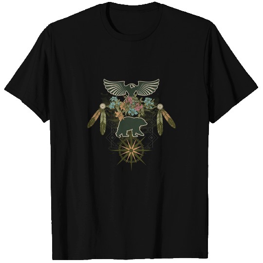 Bear Pet Indigenous Native American Bear Walking Eagle Feather T-Shirts