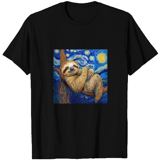 Sloth Pet Van Gogh Style Starry Night T-Shirts