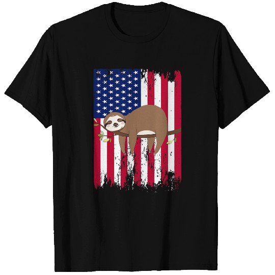 Sloth Pet 4th of July American Flag Kawaii Sloth Napping Vintage T-Shirts