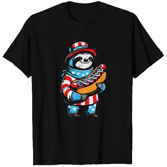 Sloth Pet Hotdog 4th Of July Patriotic American Men Women Kids T-Shirts