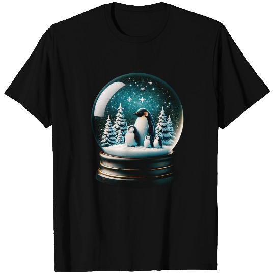 Penguin Pet Winter Wonderland Penguin Family Snow Globe T-Shirts