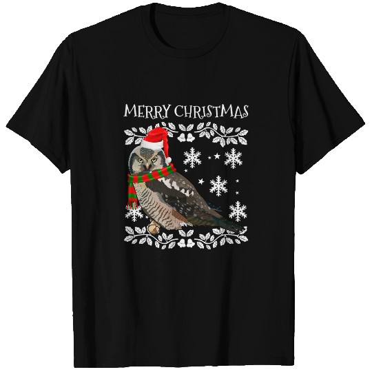 Owl Pet Bird Merry Christmas Ornament Northern Hawk Owl Ugly Xmas T-Shirts