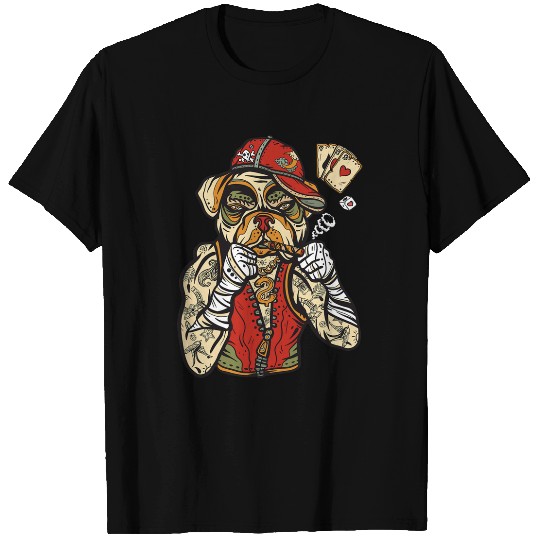 Tattoo Pitbull Dog Boxer Pitbull Dog Pokers Card Gambling T-Shirts