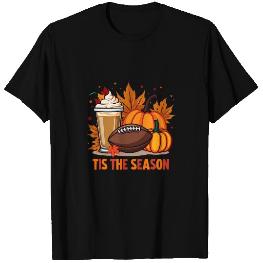 Coffee Fun Tis The Season Autumn Football Pumpkin Coffee Fall Leaves T-Shirts
