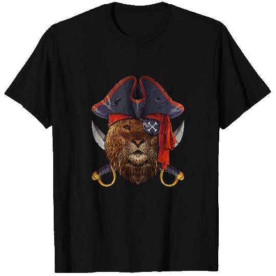 Lion Pet Pirate Lion Jolly Roger Halloween Costume Crossbones T-Shirts