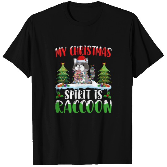 Raccoon Pet Santa Hat xmass Lights Tree Christmas Spirit Raccoon T-Shirts