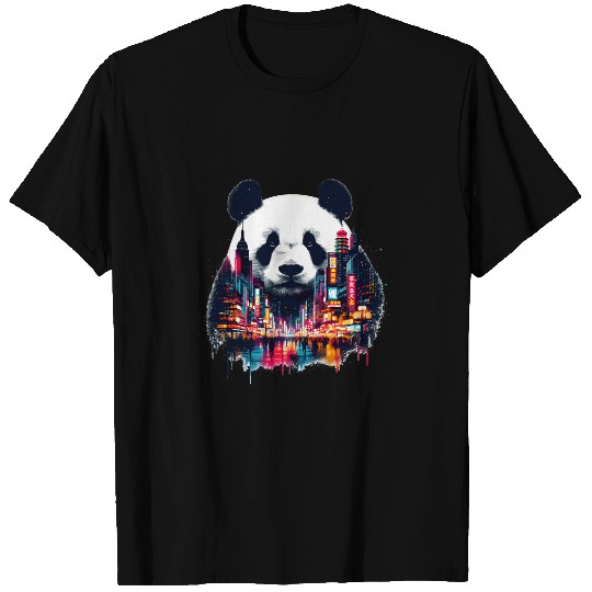Panda Pet Double Exposure Giant Panda Chinatown Landscape Chinese Art T-Shirts