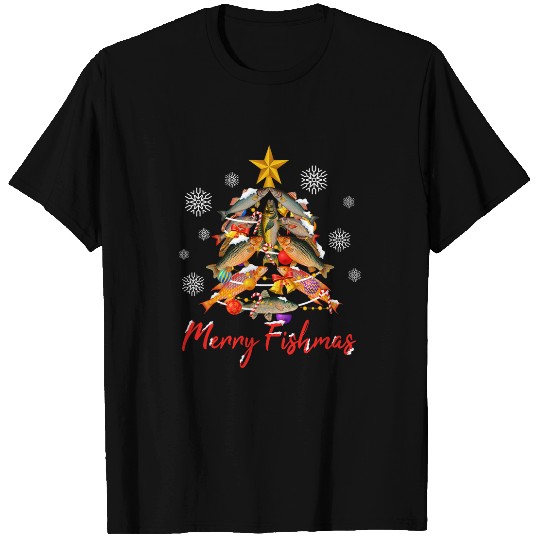 Merry Fishmas Funny Christmas Tree for Fisherman xmas T-Shirts