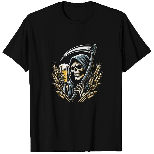 Beer Fun Grim Reaper White Beer Lover Skull Funny T-Shirts