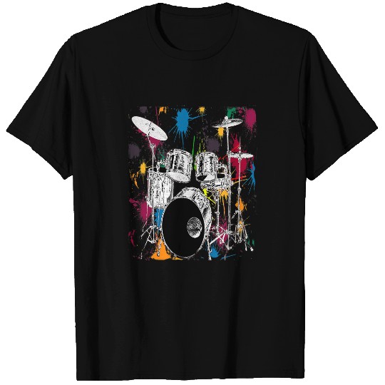 Drums Drummer Silver Drum Set Artistic Design Gift Tee Drums T-Shirts