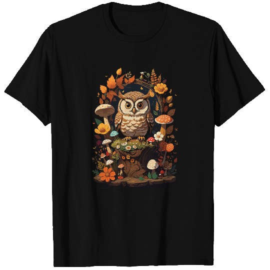Owl Cottagecore Aesthetic Fairycore Mushroom Floral Fungi T-Shirts