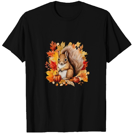 Squirrel Pet Pumpkin Fall Leaves Autumn Animal Thanksgiving T-Shirts