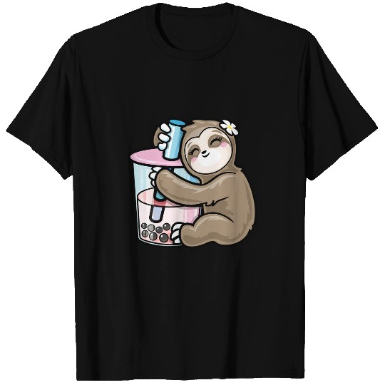 Sloth Pet Hugging Boba Bubble Milk Tea Kawaii Girl Food lover T-Shirts