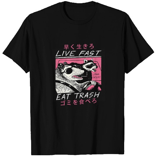Raccoon Pet Live Fast Eat Trash Opossum Raccoon Japanese T-Shirts