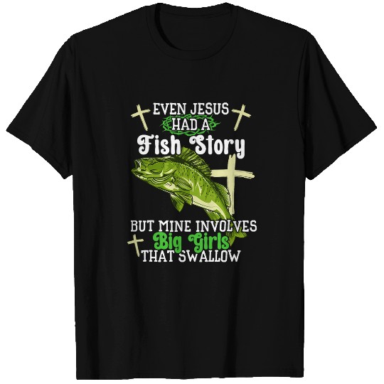 Mens Even Jesus Had A Fish Story Funny Walleye Fishing for Men T-Shirts