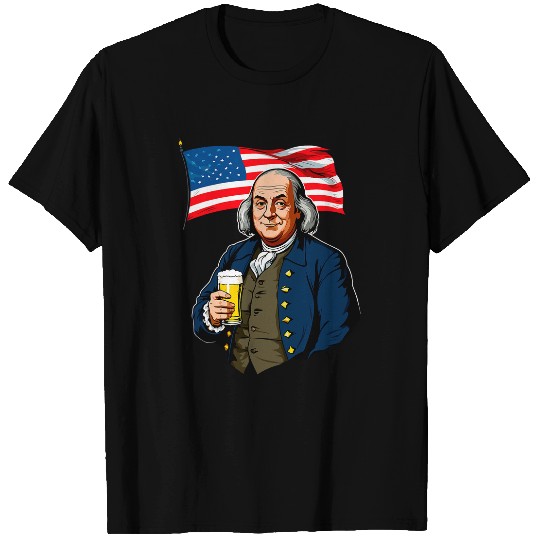Beer Fun Benjamin Franklin With Beer Mug American Flag 8 T-Shirts