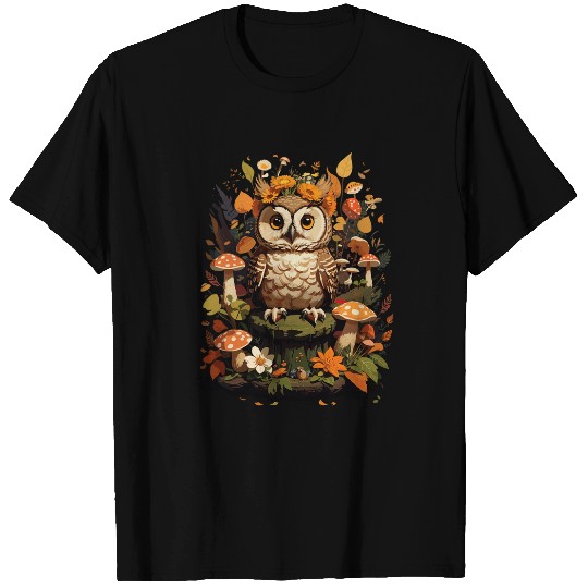 Owl Cottagecore Aesthetic Floral Fairycore Mushroom Fungi T-Shirts