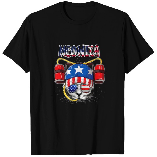 Beer Fun Cat Beer Fourth Of July For Men Women American Meowica T-Shirts