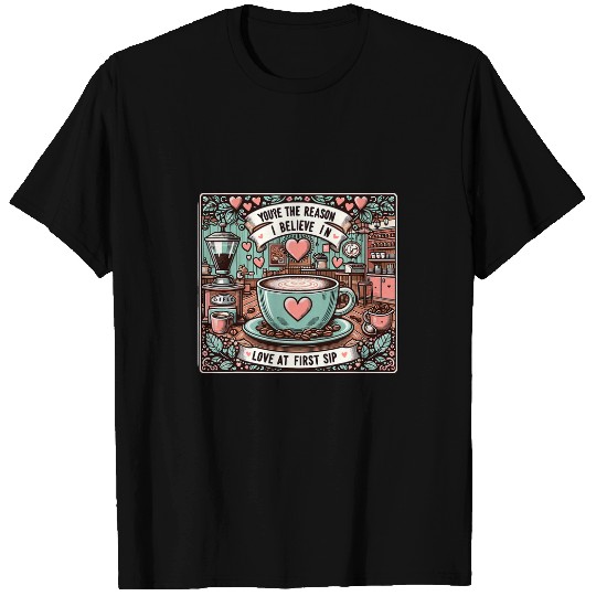 Coffee Fun Love At First Sip Funny Coffee Lover Valentines Day T-Shirts