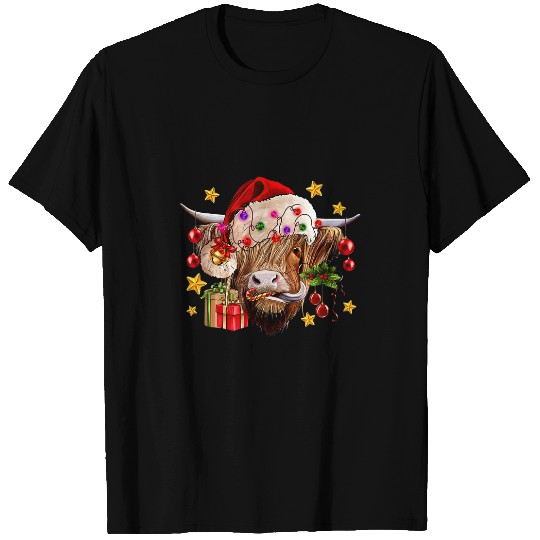 Cow Lover Christmas Highland Cow Western Christmas Light Animal Farm T-Shirts