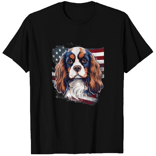Discover 4th Of July US Flag Cavalier King Charles Spaniel Dog 1 T-Shirts
