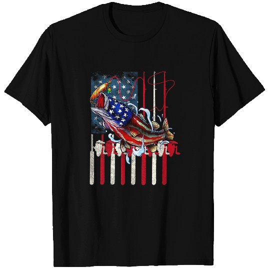 Fishing Bass Fish US American Flag Patriotic Fishing Gifts 3 Fisher T-Shirts