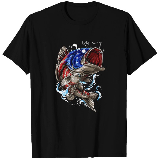 Fishing Bass Fish US American Flag Patriotic Fishing Fisher T-Shirts
