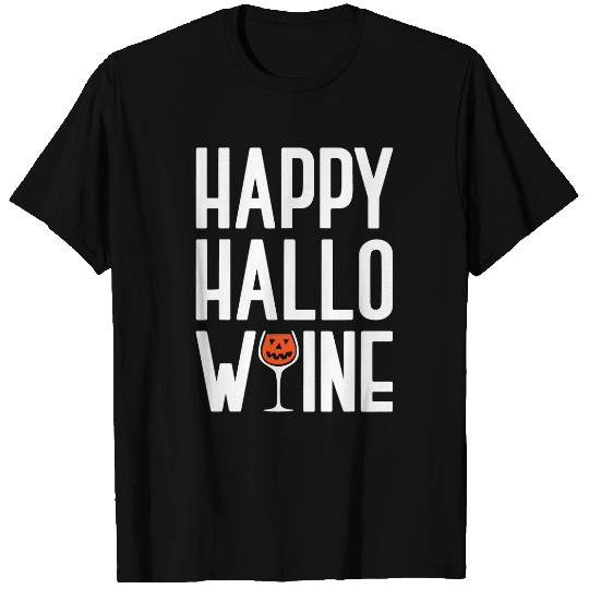 Wines Fun Happy Halloween Night Wines Glass Funny Orange Pumpkin Face T-Shirts