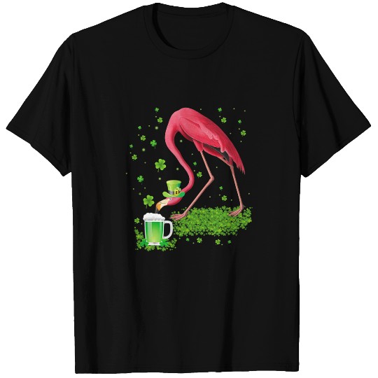 Beer Fun flamingos drinking beer shamrock st patricks day T-Shirts