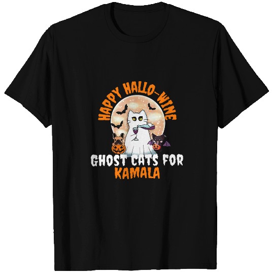 Wines Fun Happy HalloWines ghosts Cats For Kamala Halloween Funny Cat T-Shirts