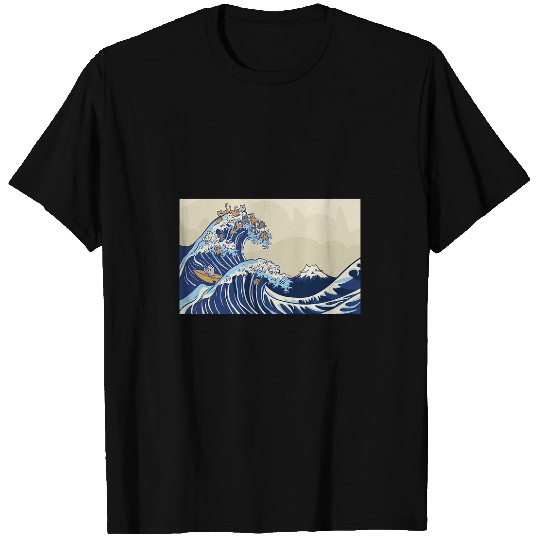 Surf Life Cute Cat Japanese Surfing Great Wave T-Shirts