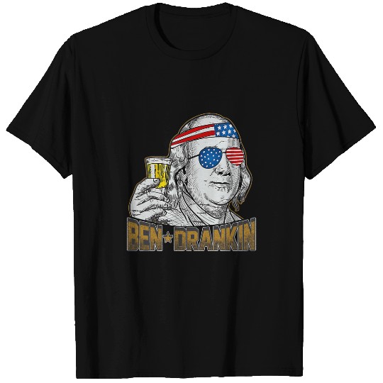 Beer Fun Ben Drankin Drinking Beer Party Independence 4th Of July T-Shirts