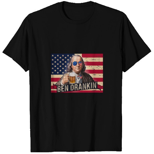 Beer Fun Ben Drankin Franklin Beer 4th of July vintages USA Flag Men 6 T-Shirts