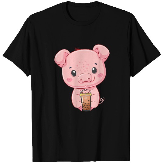 Bubble Tea Pig drinking Boba milk tea Kawaii Farm Animal T-Shirts