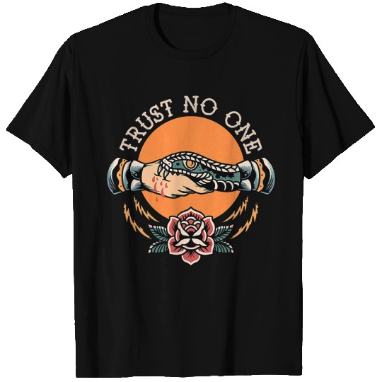 Trust No One Handshake Snake Traditional Tattoo Art T-Shirts