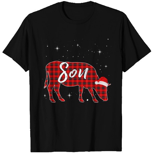 Cow Lover Son Pajama Red Plaid Santa Family Christmas Farmer Farm T-Shirts