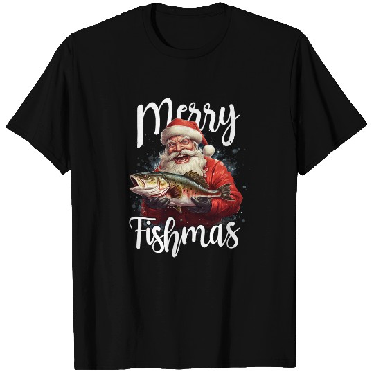Merry Fishmas Funny Angler Santa xmass Fishing Apparel T-Shirts