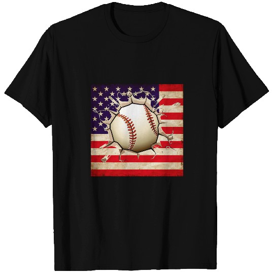 Boys Patriotic Baseball 4th Of July Men USA American Flag T-Shirts