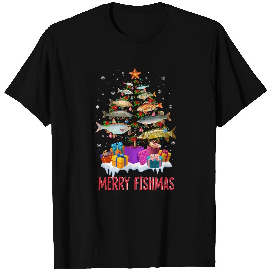 Merry Fishmas Fish Christmas Tree Funny Christmas Fishing T-Shirts
