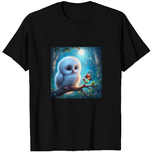 Owl Pet Twilight Whispers Baby Owl Butterfly A Serene Encounter T-Shirts