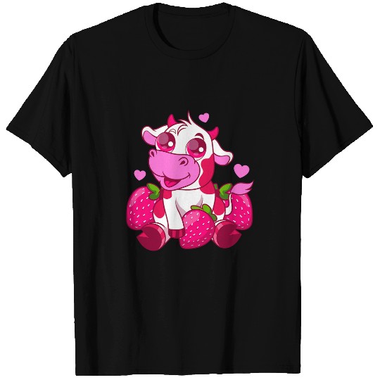 Cow Lover Cute Kawaii Strawberry Cow Barnyard Animal Graphic T-Shirts
