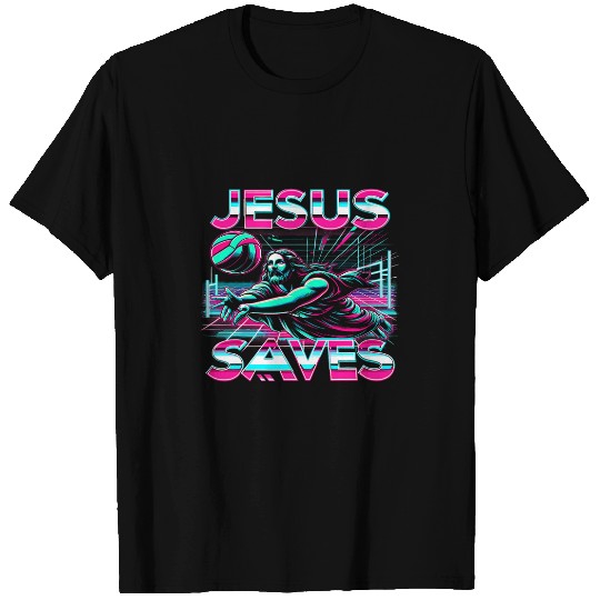 80s Vaporwave Jesus Saves Volleyball T-Shirts