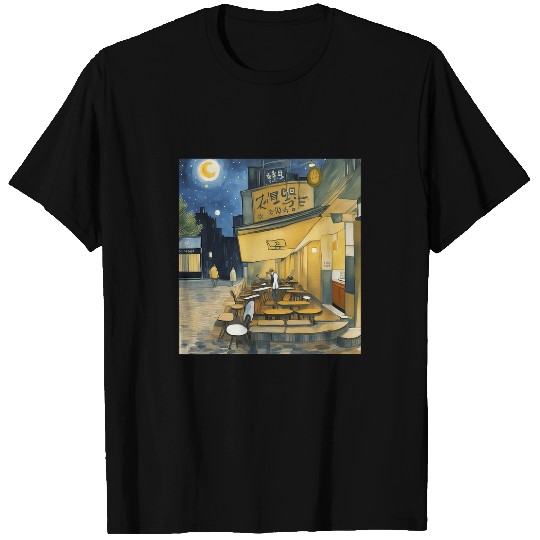 Tokyo Cafe Terrace Starry Night Sky Moon Van Gogh Painting T-Shirts
