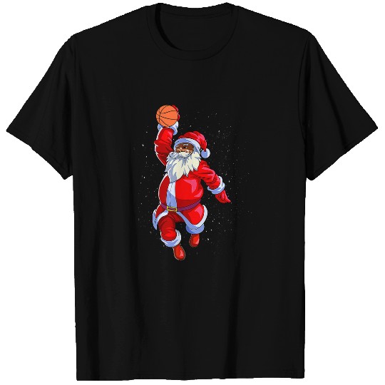 Black African American Santa Claus Basketball Afro Christmas T-Shirts
