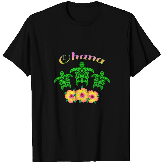 Tribal Turtles and Vibrant Hibiscus Flowers Ohana T-Shirts