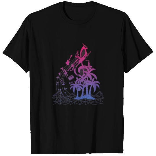 80s Music Palm Trees Retro Vaporwave Music Treble Clef T-Shirts